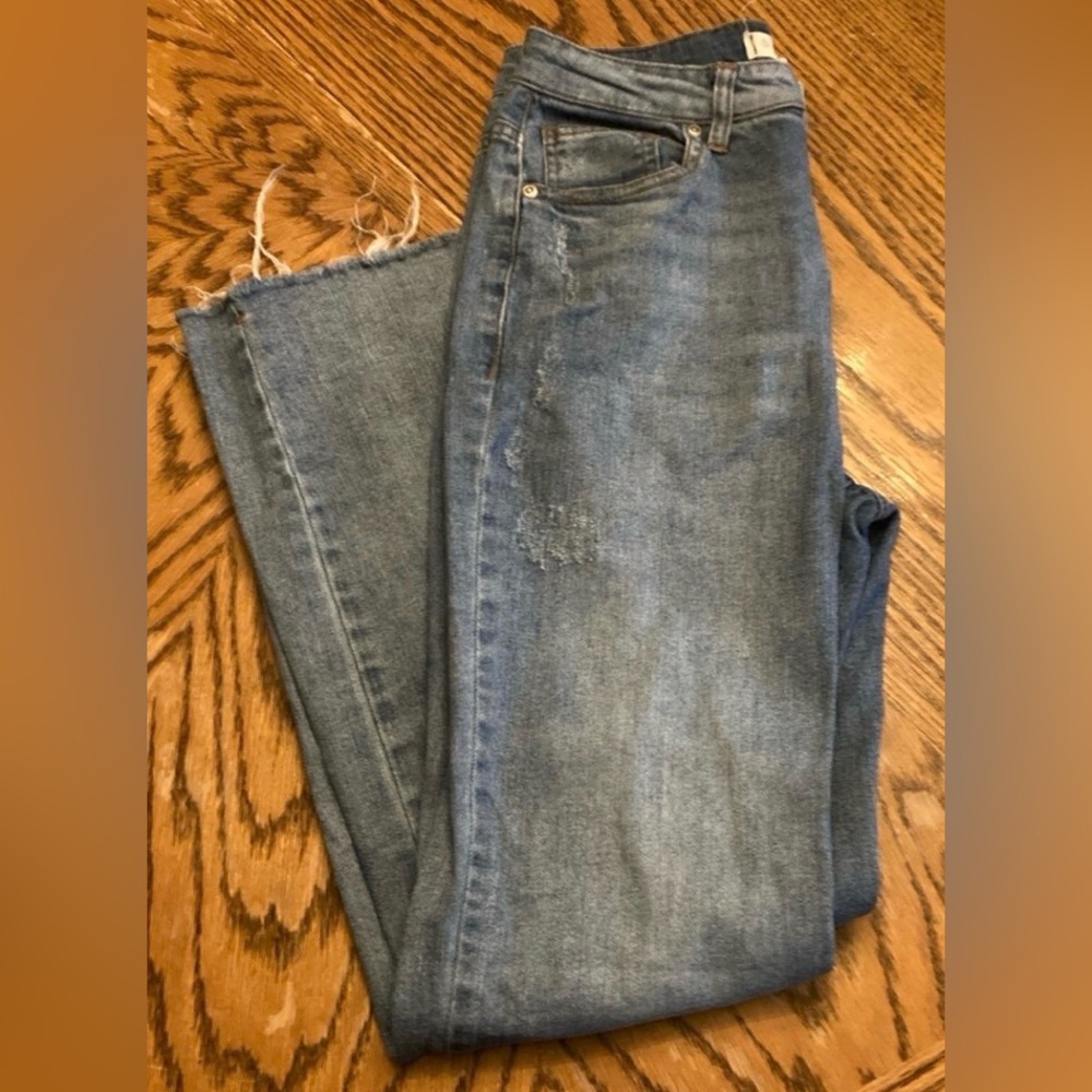 Harper Heritage Denim Blue Jeans High Rise Straight Fringe Size 27